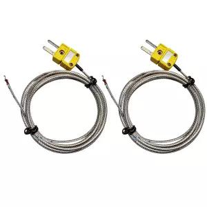 2팩 K형 열전대 프로브는 78인치 유리섬유 케이블과 2핀 미니 커넥터를 갖추고 있으며 실험실 오븐 엔진 및