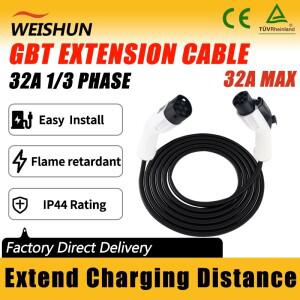 휴대용 10M EV 충전기 연장 케이블 여성용 차량 측면 타입2 남성 플러그 3상 32A 22KW 전기차 코드