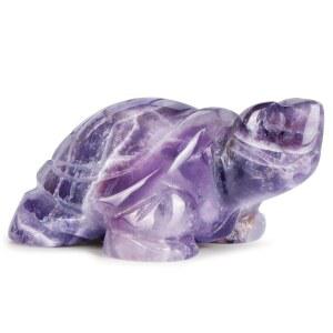 리드젬 크리스탈 거북이 피규어 2인치 자연 치유 자수정 동상 종이 무게 손으로 조각한 작은 동물 보석 조각 장식, 가정, 사무실