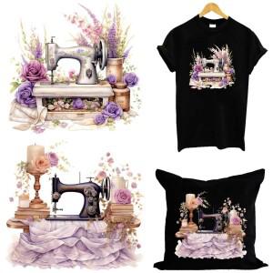 의류용 빈티지 재봉틀 다리미 온 전사 DIY 세탁 가능 티셔츠 열 스티커 아름다운 꽃 패치 적용