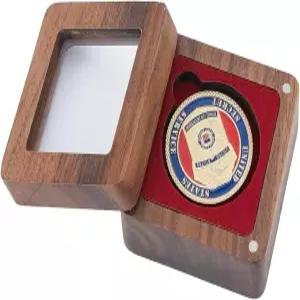 슈퍼피딩 싱글 코인 보관 케이스 우드 챌린지 디스패이 프레젠테이션 박스 다크 레드 벨벳 40mm 슬롯 홀더