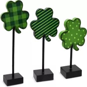 세인트 패트릭 데이 원목 샴록 스탠드 장식 세트 홈 테이블탑 중앙 클로버 리시 우드 블록 표지판 3개 티어