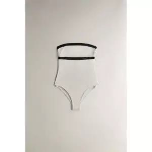 ZARA 콘트라스트 밴드 비치 스윔수트 - 크림 589952