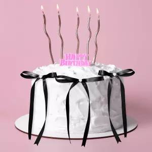 라이스샷 블랙 보우 리본 및 펄 케이크 토퍼 6개 코켓 테마 파티용 5x7 빈티지 컵케이크 장식 브라이덜