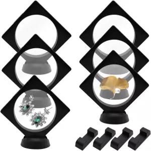 QUMENEY 6PCS 3D 플로팅 프레임 디스플레이 스탠드 베이스가 있는 투명 홀더 주얼리 리온 골동품 표본용