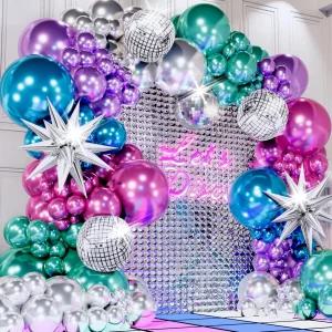보너스 디스코 볼과 스타버스트가 포함된 올인원 풍선 아치 키트 - 90년대 테마 파티 장식 프롬 노래방