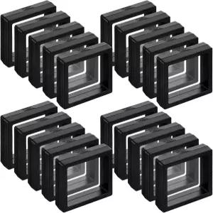 LIQWEI 60개 3D 플로팅 디스플레이 케이스 코인 블랙 2.8 x 0.8 인치 프레임 홀더 보석 쉘 표본 핀용