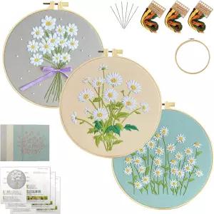 KEKMEOW 3세트 초보자를 위한 자수 키트 야생화 패턴으로 스티치 DIY 크로스 스탬프 있는 니들포인트 핸드