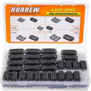 HUAREW 5 3.5mm 직경 케이블용 블랙 클립온 페라이트 링 코어 RFI EMI 노이즈 억제 28개 값