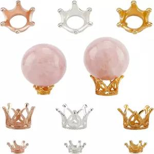 Beinkmake 30Pcs 합금 크리스탈 볼 스탠드 3가지 색상 왕관 모양 디스플레이 홀더 구 데스크톱 장식용