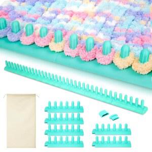 에이스오빗 65인치 청키 블랭킷 베틀 실 탈부착 휴대용 디자인 손 뜨개질용 담요 베틀, DIY 던지기용 플랭넬 보관 가방 포함 초급 친화적인 공예 (아쿠아 그린)