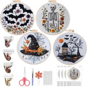 칸보 할로윈 자수 키트 호박 해골 박쥐 꽃 무늬가 있는 고딕 스탬프 크로스 스티치 DIY 니들포인트 스타터