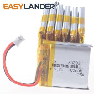 실리콘 와이어 CE+Rohs 803030 3.7V 700mAh 충전식 리튬 이온 폴리머 배터리 JST2.0 2P Lipo