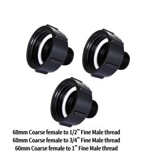 1개 60mm 굵은 암나사-12인치, 34인치, 1인치 가는 수나사 연결 커넥터 IBC 물탱크 변환 어댑터 정원 관개