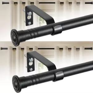 창문용 커튼봉 2팩 28~64인치 매트 블랙 브래킷이 있는 5/8인치 소형 카페 침실 주방 RV 욕실의 경량 위한