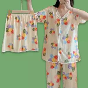 여성 3종 플라워 홈웨어 예쁜 바지 반팔 세트 잠옷