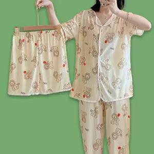 예쁜 여성 홈웨어 3종 반팔 바지 세트 라이언 잠옷
