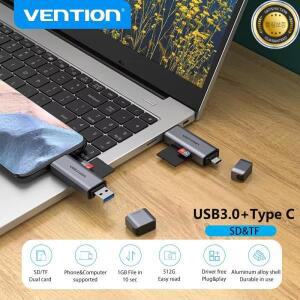 Vention USB 3.0 및 C 카드 리더기 노트북 스마트폰 카메라용 마이크로 SDTF 메모리 듀얼 슬롯 어댑터 장치