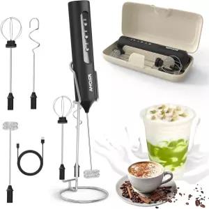 AMOSA 밀크 프로더 핸드헬드 3단 속도와 헤드의 충전식 라떼용 커피 믹서 크림 단백질 핫 초콜릿 카푸치노