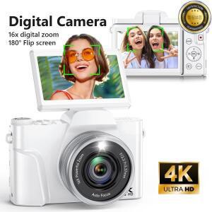 2025 4K 64MP 디지털 카메라 CCD 3''180 ° 플립 스크린 WIFI 즉석 인쇄 16배 줌 64GB 카드 및 배터리 완벽