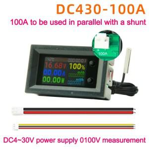 DC4-30V 10A 50A 디지털 전압 Ammeter 8 in1 멀티 미터 12V/24V 암페어 전력 에너지 와트 온도 게이지