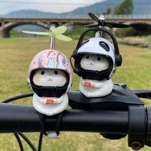 자전거 장식품, 차량용 작은 고양이 전기차 및 오토바이 대나무 헬리콥터 헬멧,