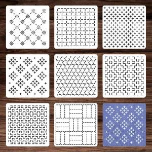 시바 플라스틱 사시코 스텐실 키트 기하학 8PCS 패턴 템플릿 드로잉 라인 퀼팅 자수 안정제 바느질 손