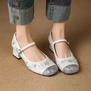 엘럽 여성 슈즈 일자 스트랩 웨딩드레스 단화 플랫 큐빅 메리제인 웨딩 통굽 박템5