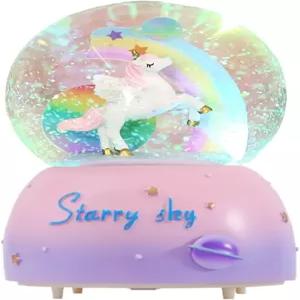 세트루키 유니콘 뮤직 스노우볼 3.94인치 자동 스노우보드 박스 LED 레인보우 스노우라이트 생일