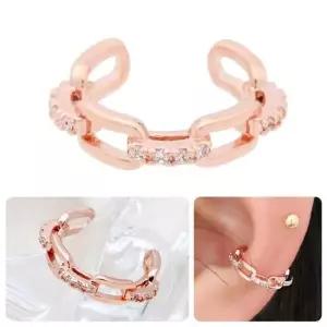 우정귀걸이 큐빅 체인 로즈골드 링 귀찌 이어커프 14KGP
