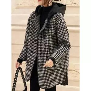 트위드 자켓 여자 린넨 크롭 코트 여성 가죽 청 재킷 여성용 용수철 패션 스플라이스 후드 아우터 격자 무