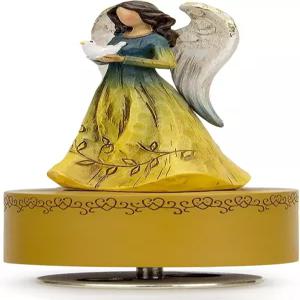 뮤직 박스 하트를 들고 있는 수호천사 뮤지컬 피규어 손으로 그린 조각된 크리스마스 생일 기념으로 여성