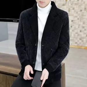 트위드 자켓 여자 린넨 크롭 코트 여성 가죽 청 재킷 남성용 짧은 골드 밍크 벨벳 두꺼운 스탠딩 칼라 상의