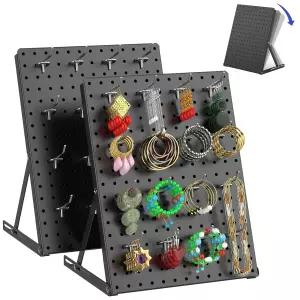 2팩 페그보드 디스플레이 스탠드 견고한 팁 방지 디자인 24개의 후크가 있는 소형 테이블탑 벤더 조절