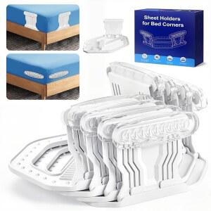 모서리용 JGFJGF 침대 시트 홀더, 시트를 단단하고 단단히 고정, 4팩 잠금 홀더 세트, 간편한 일회용 설치 접이식 모든 매트리스 크기(화이트)