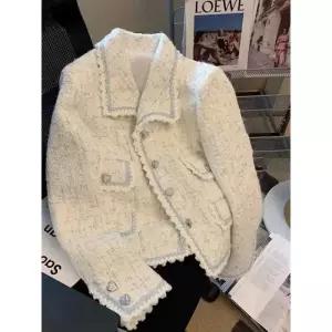 트위드 자켓 여자 린넨 크롭 코트 여성 가죽 청 재킷 여성용 프렌치 세트 감각적인 디자인 향기 다목적 상