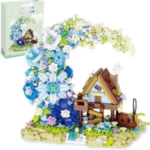 WIZGO 블루 문 플라워 하우스 미니 빌딩 블록 세트 1343PCS-식물 컬렉션 캐빈 부케 키트 홈 오피스용 꽃