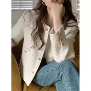 트위드 자켓 여자 린넨 크롭 코트 여성 가죽 청 재킷 여성용 O넥 특별한 짧은 부드러운 화이트 유명 레이디