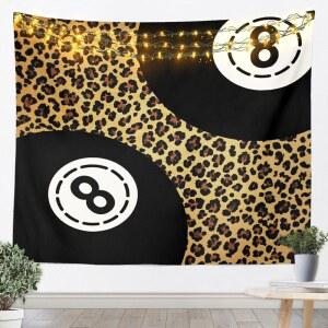 만페이 당구공 태피스트리 패션 스포츠 게임 당구 블랙볼 아트 홈 데코 침실 장식 시크 브라운 레오파드 치타 모피 프린트 벽걸이 70.99x92.5