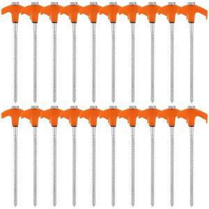 헥스 헤드 드라이버가 장착된 20개의 스크류 인 텐트 말뚝, 나선형 디자인의 견고한 금속 캠핑 텐트용 방풍 오렌지 접지 앵커, 캐노피, 방수포