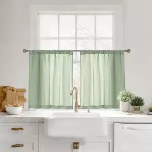 싱크대 위 주방 욕실용 RYB 홈 커튼 티어 RV 캠핑카용 세미 쉬어 하프 좁은 창문 세이지 그린 26인치 W x