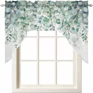세이지 그린 유칼립투스 주방 창문용 스웩 밸런스 침실 욕실용 스프링 플로럴 식물성 커튼 싱크로드 포켓