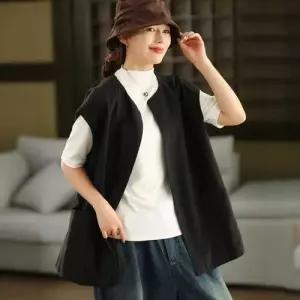 엘럽 롱 하프 가을 빈티지 여성용 톱 아우터 카디건 린넨 가디건 조끼 박템3