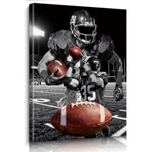 액자 축구 캔버스 벽 아트 12 u201DX16 u201D, 흑백 럭비 스포츠 선수 테마 장식 그림 미식축구 게임 포스터 소년실 라커룸 기숙사 거실용 아트워크 인쇄