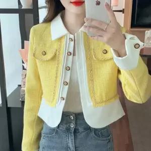 트위드 자켓 여자 린넨 크롭 코트 여성 가죽 청 재킷 여성용 스몰 향수 봄 가을 외투 상의 달콤한 모직 짧