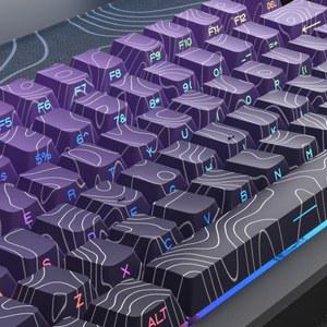 퍼플 토포그래픽 사이드 프린트 샤인 씰 키캡 130키 체리 프로파일 이중 샷 서브 PBT (MX 스위치 키보드용)