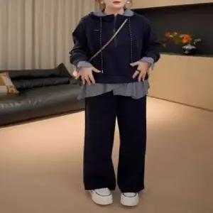 피로달 여성용 투피스 정장세트 빅사이즈 세트 후드 체크 치마바지 여 초가을 슬림핏 풀 HO3