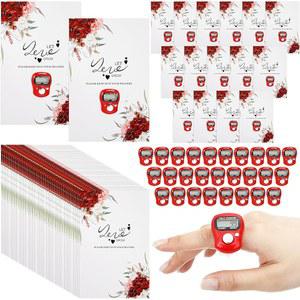 콥킴 무슬림 기도 묵주 결혼식, 게스트를 위한 디지털 카운터 포함 레드 전자 손가락 결혼식 꽃 감사 카드 이슬람 결혼 선물