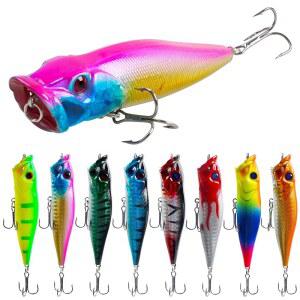 포퍼 낚시 미끼 키트, 8pcs 소금물 하드 배스 플로팅 펜슬 송어 월아이 민물 소금물용 수영