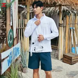 남자 래쉬가드세트 루즈핏 긴팔 집업 수영복 반바지 스윔팬츠 비치웨어 상의 하의 RC903 AF309 - 원더집업